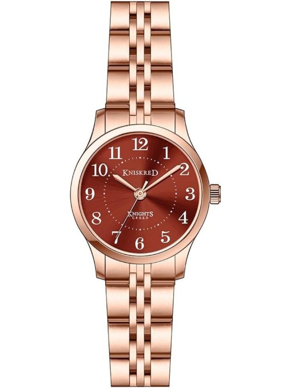 Women's Rose Gold Brown Solid Stainless Steel Band Easy to Read Dial Wrist Watch